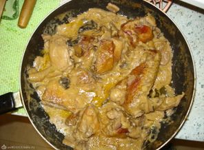 тушеная курица с грибами в сметанке