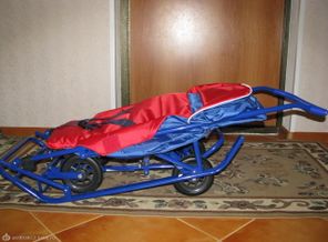 Санки-коляска синие с красным